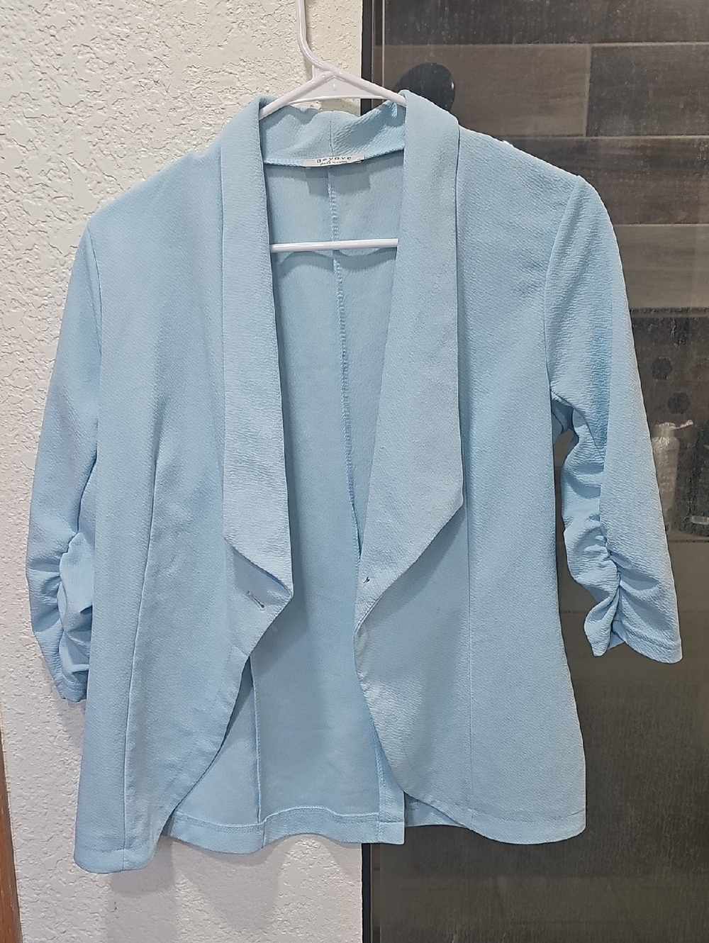 Light Blue Open Front Draped Jacket